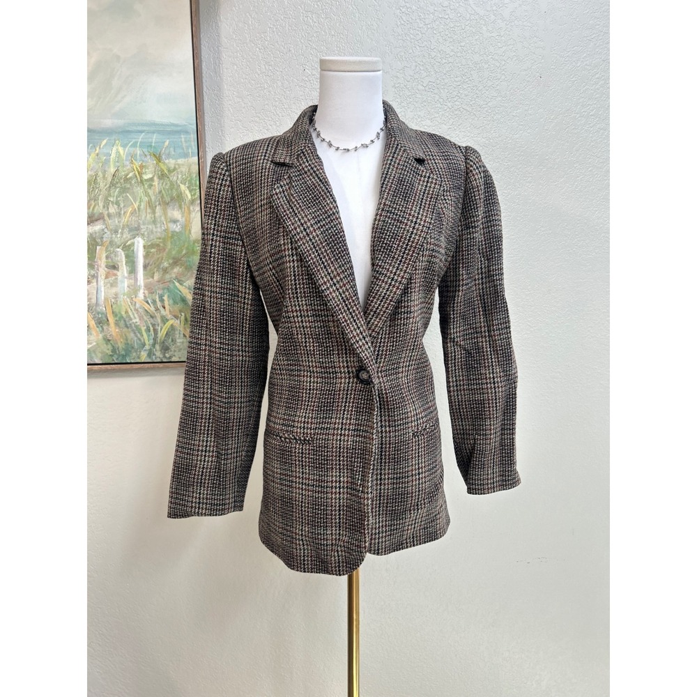 Sag Harbor Brown Plaid Wool Blend Single Button Blazer Jacket Size 8P